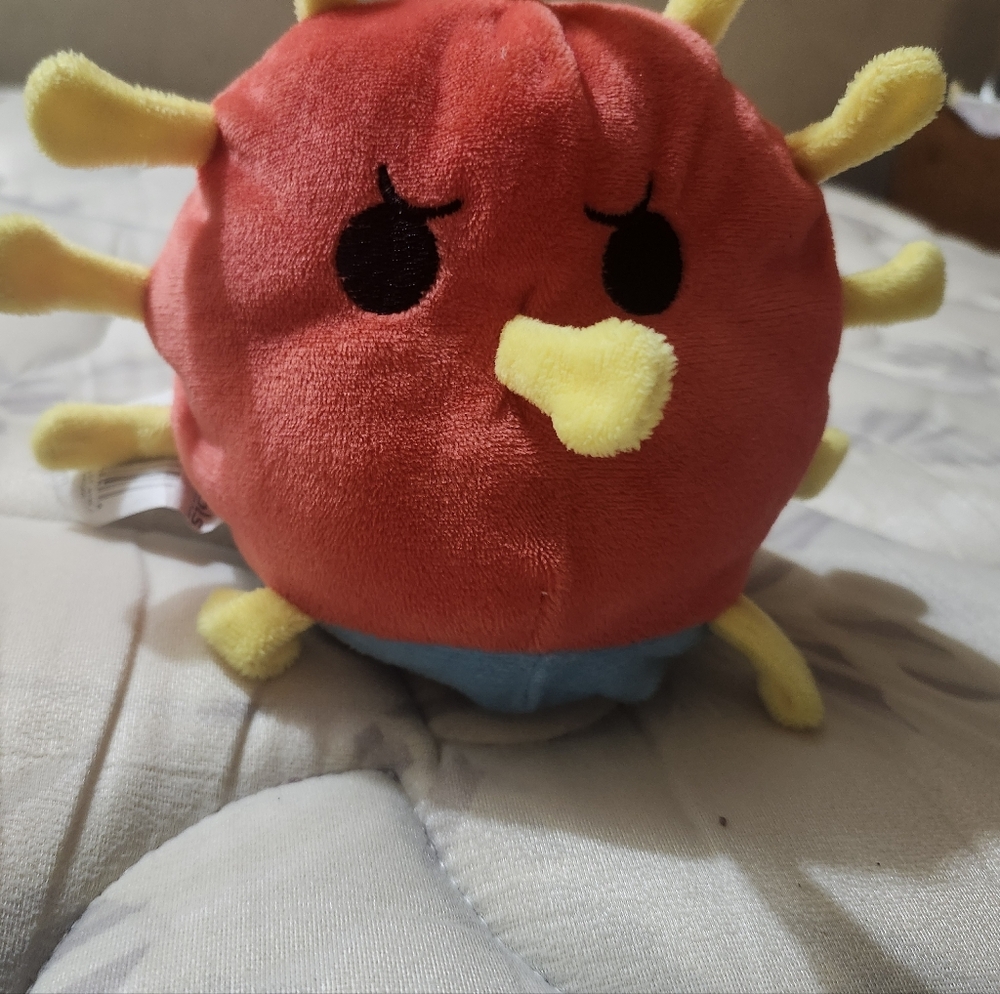 Plush COVID toy-- Reverseable To BLUE happily Vaccinated.